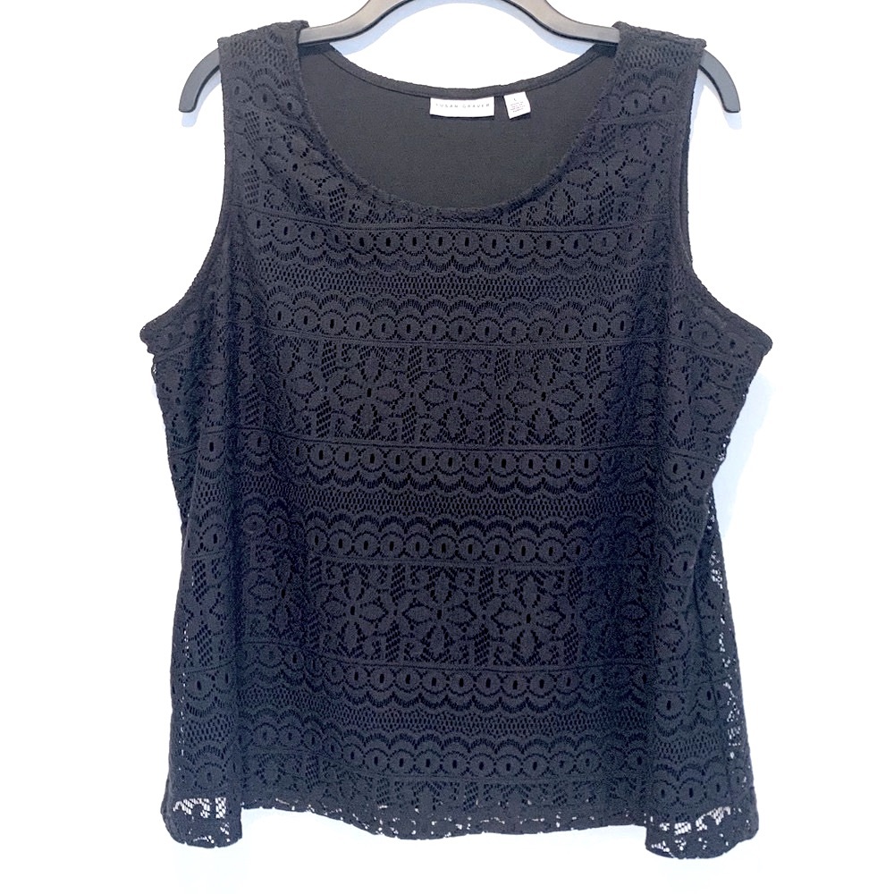 Susan Graver Black Lace Tank Blouse Large